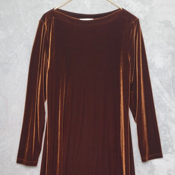 Vintage J JILL Chocolate Brown Long Sleeve Maxi Dress Size M *Tall Velour Velvet - Picture 5 of 10